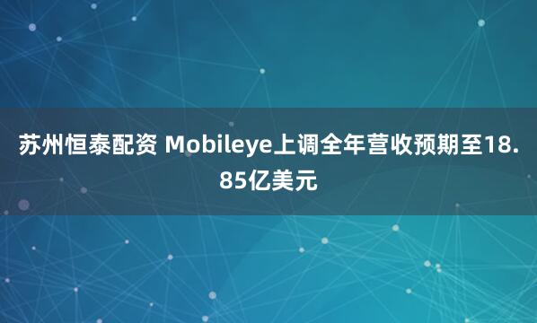 苏州恒泰配资 Mobileye上调全年营收预期至18.85亿美元